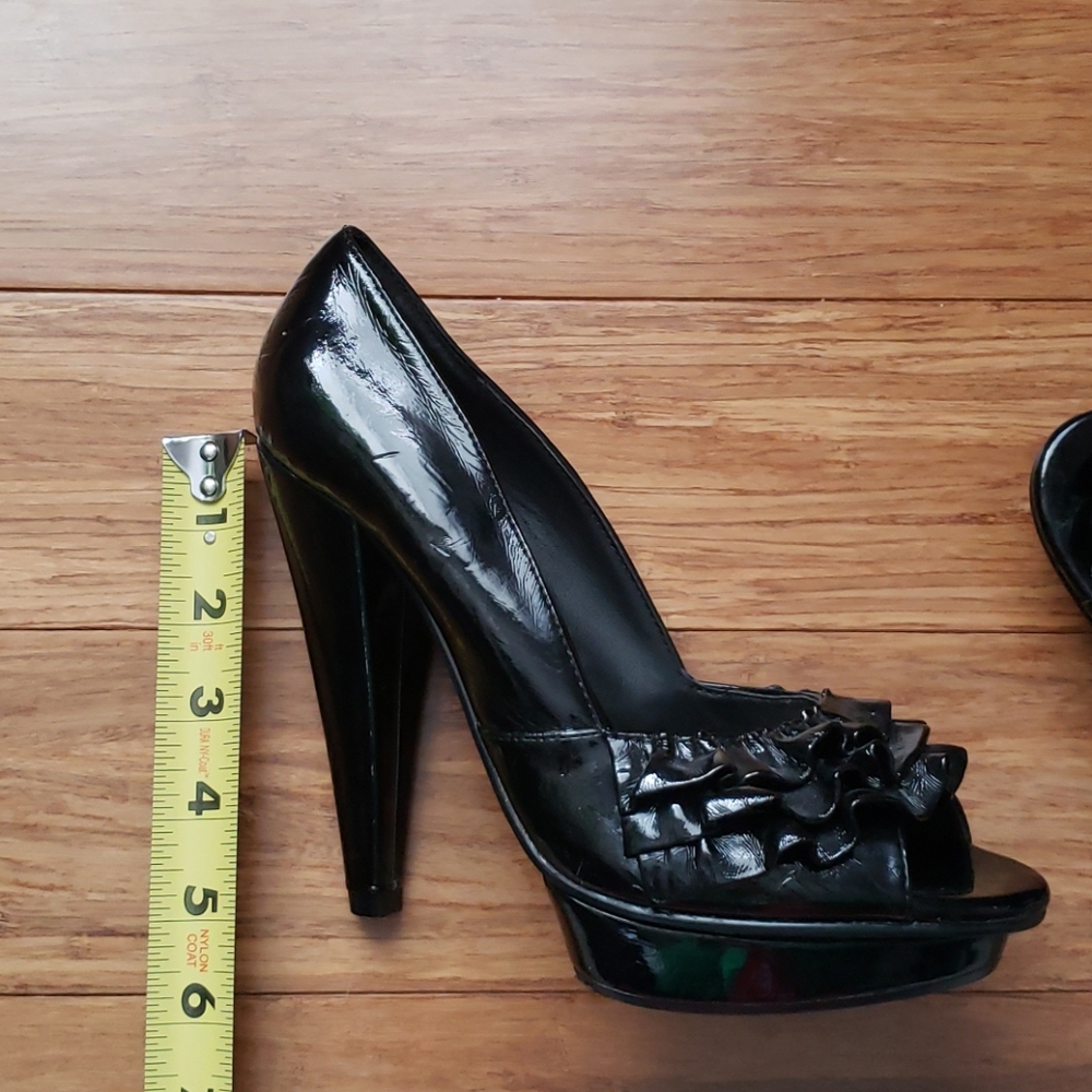 Black Patent Ruffle Peep Toe - Picture 6 of 8